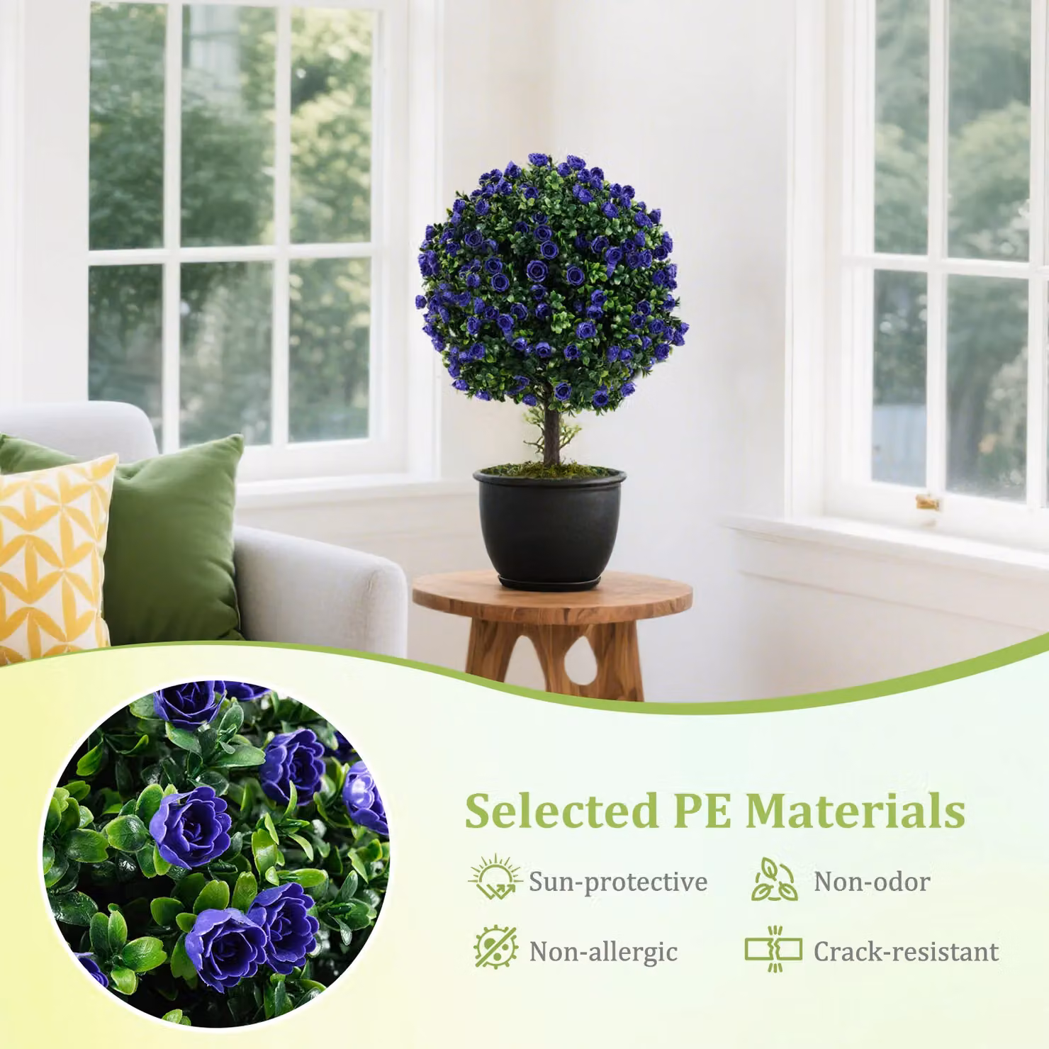Gymax Set of 2 Artificial Purple Rose Topiary Ball Trees with Concrete-Filled Pots – 7