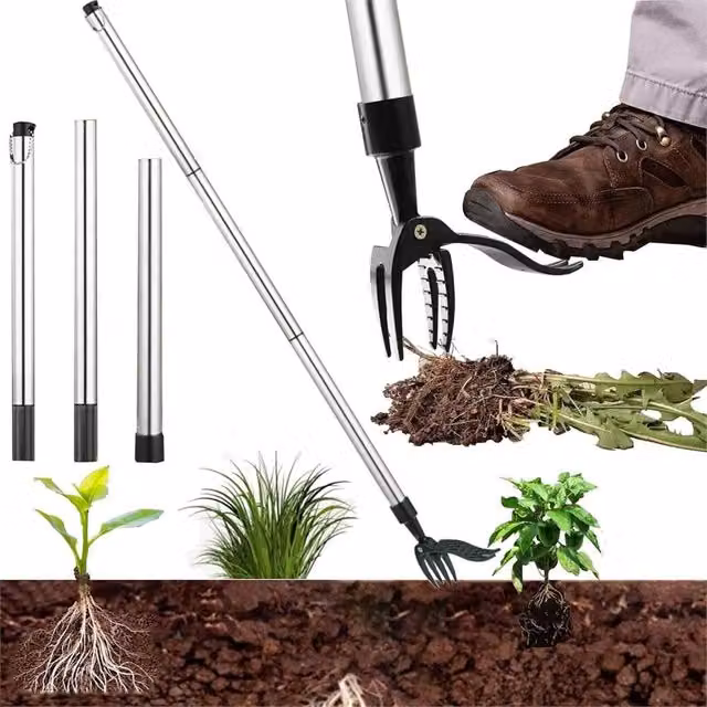 Nordara Long Handle Stand Up Weeder Puller Claw Root Remover Garden Tool in Metallic Silver – 1