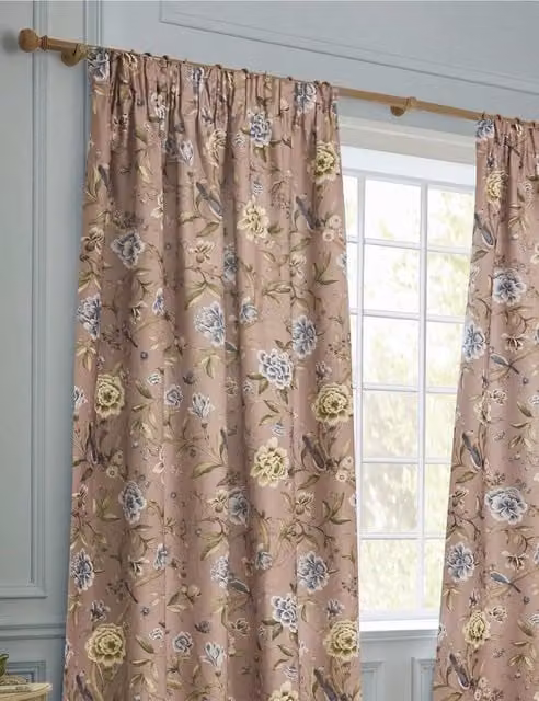 Sanderson Porcelain Garden Pink Mix Chenille Floral Fabric Curtains