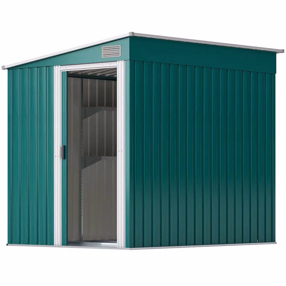 Rolipo Green Galvanised Metal Pent Shed with Sliding Door – 2