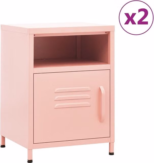 Berkfield Home Set of 2 Pink Metal Nightstands with Integrated Lighting, W/D/H: 35 x 35 x 51 cm – 1