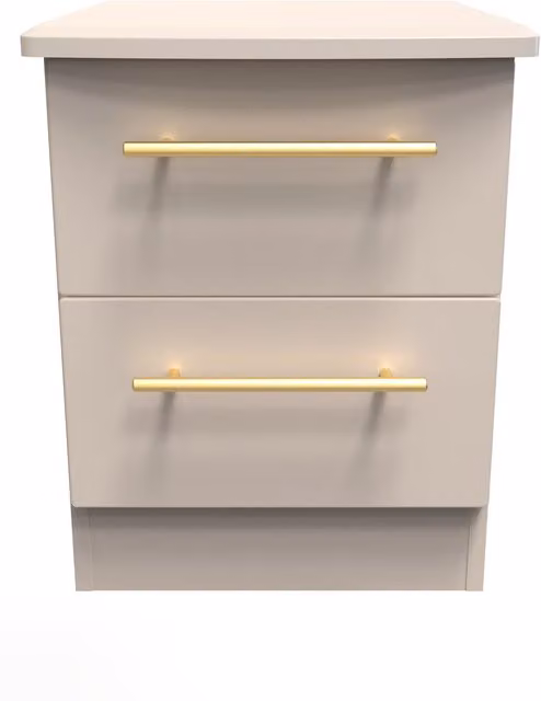 Haworth Ready Assembled 2 Drawer Bedside Cabinet in Kashmir Matt Beige and Gold