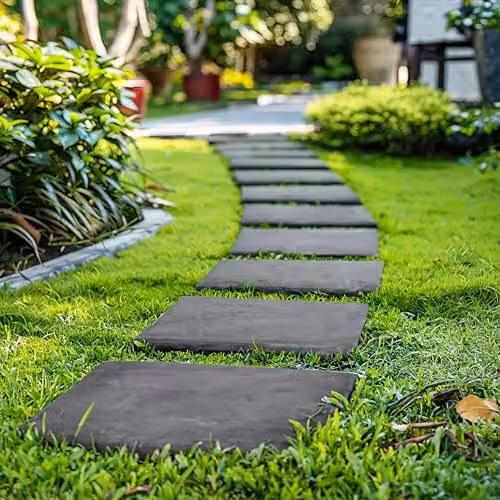 Nicoman Grey Stone Look Recycled Rubber Garden Stepping Stones, Set of 10, W/D/H: 30 x 30 x 2.5 cm