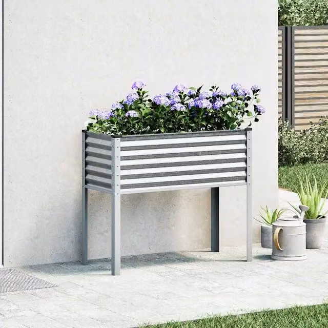 Berkfield Home Decorative Galvanised Steel Garden Planter in Silver, W: 100 cm, D: 41 cm, H: 90 cm – 1