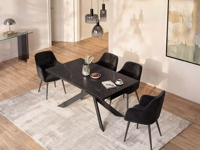 Vente-unique Black Ceramic and Tempered Glass Extendable Dining Table, 6-10 Seater, W/D/H: 220 x 90 x 76 cm – 1