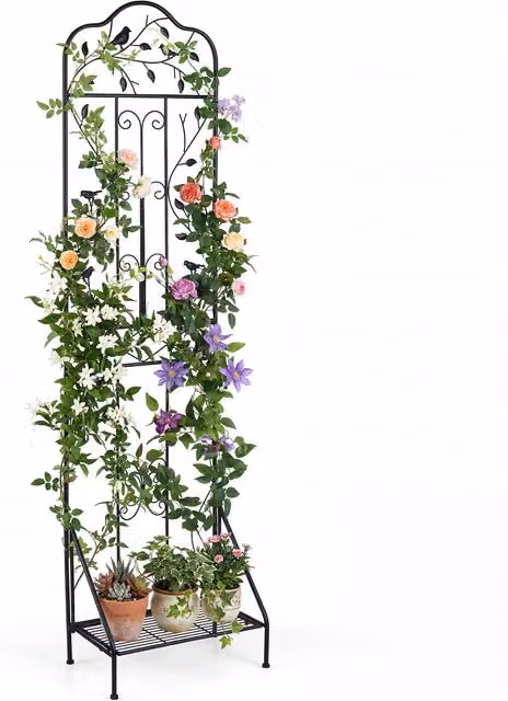 Costway Freestanding Metal Rose Trellis in Black for Climbing Plants and Garden Support