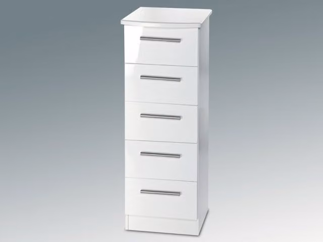Welcome Knightsbridge White High Gloss 5 Drawer Tall Narrow Chest of Drawers
