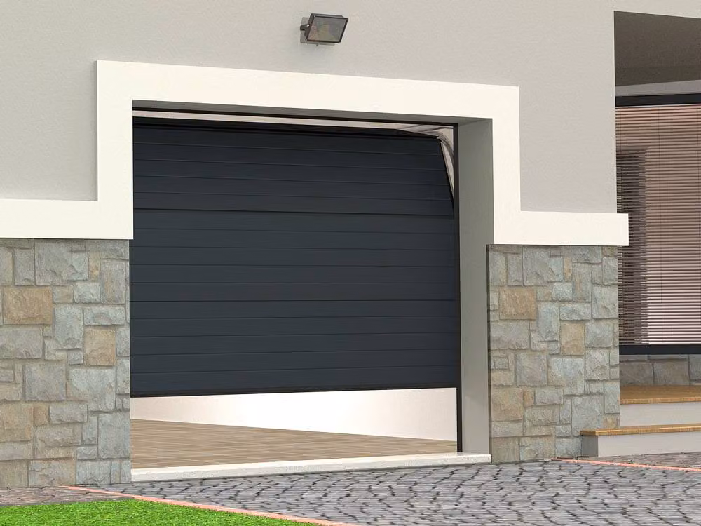 Vente-unique NORIA Motorised Grooved Effect Sectional Garage Door in Anthracite Dark Grey – 3