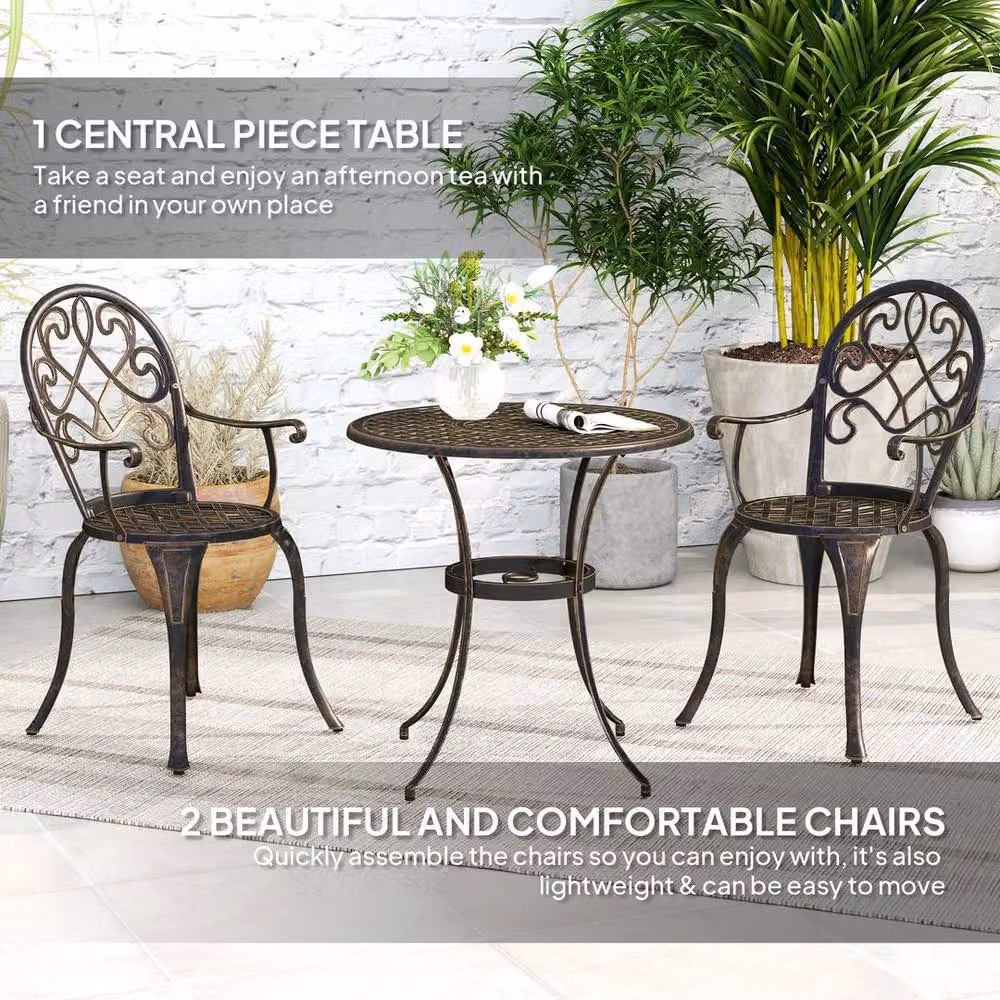 Kelvenix 3-Piece Aluminium Garden Table and Chair Set in Bronze and Brown, W/D: 100 x 100 cm – 3