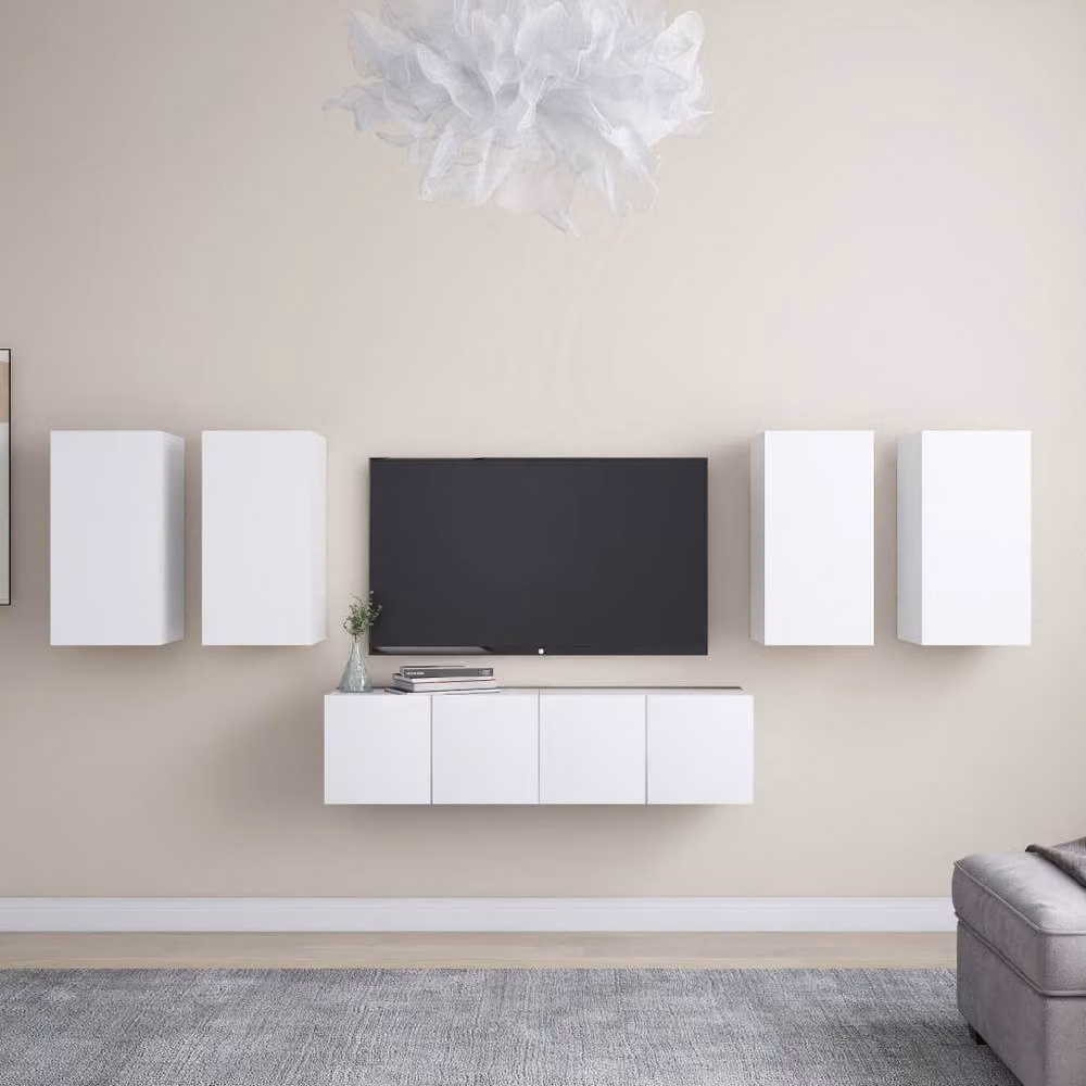 Berkfield Home 6 Piece White Matt Engineered Wood TV Cabinet Set – 2
