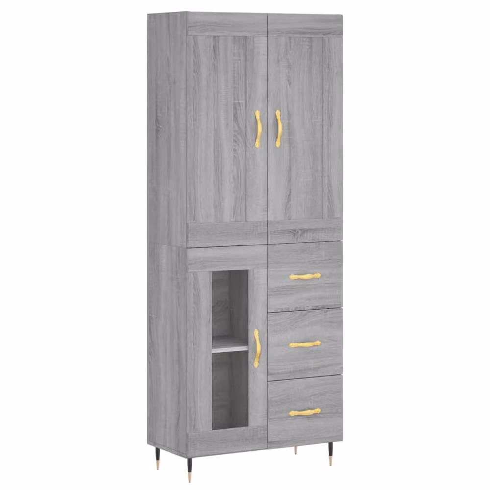Berkfield Home Grey Sonoma Modern Highboard with Glass and Internal Shelves, W/D/H: 69.5 x 34 x 180 cm – 3