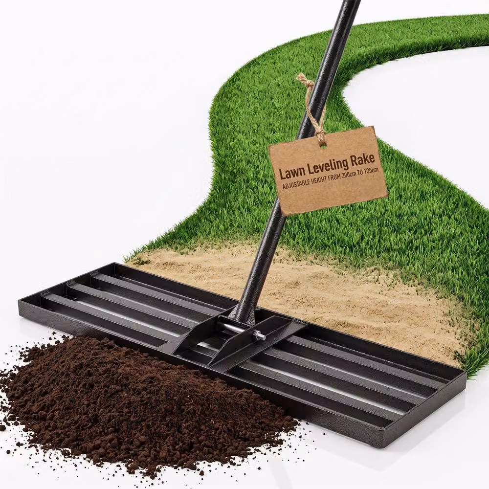 Crystals Lawn Leveling Rake with 78 inch Steel Extended Handle in Black – 2
