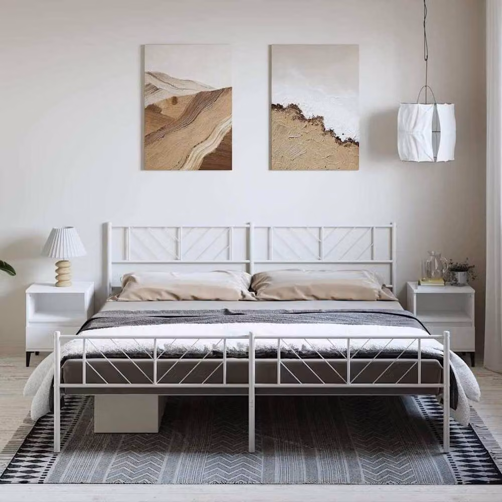 Berkfield Home Metal Bed Frame with Headboard and Footboard in White, W/D/H: 193 x 203 cm – 1