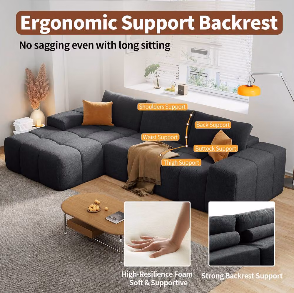 STILVORA L-Shaped Left-Facing Sofa in Black Chenille Fabric – 5
