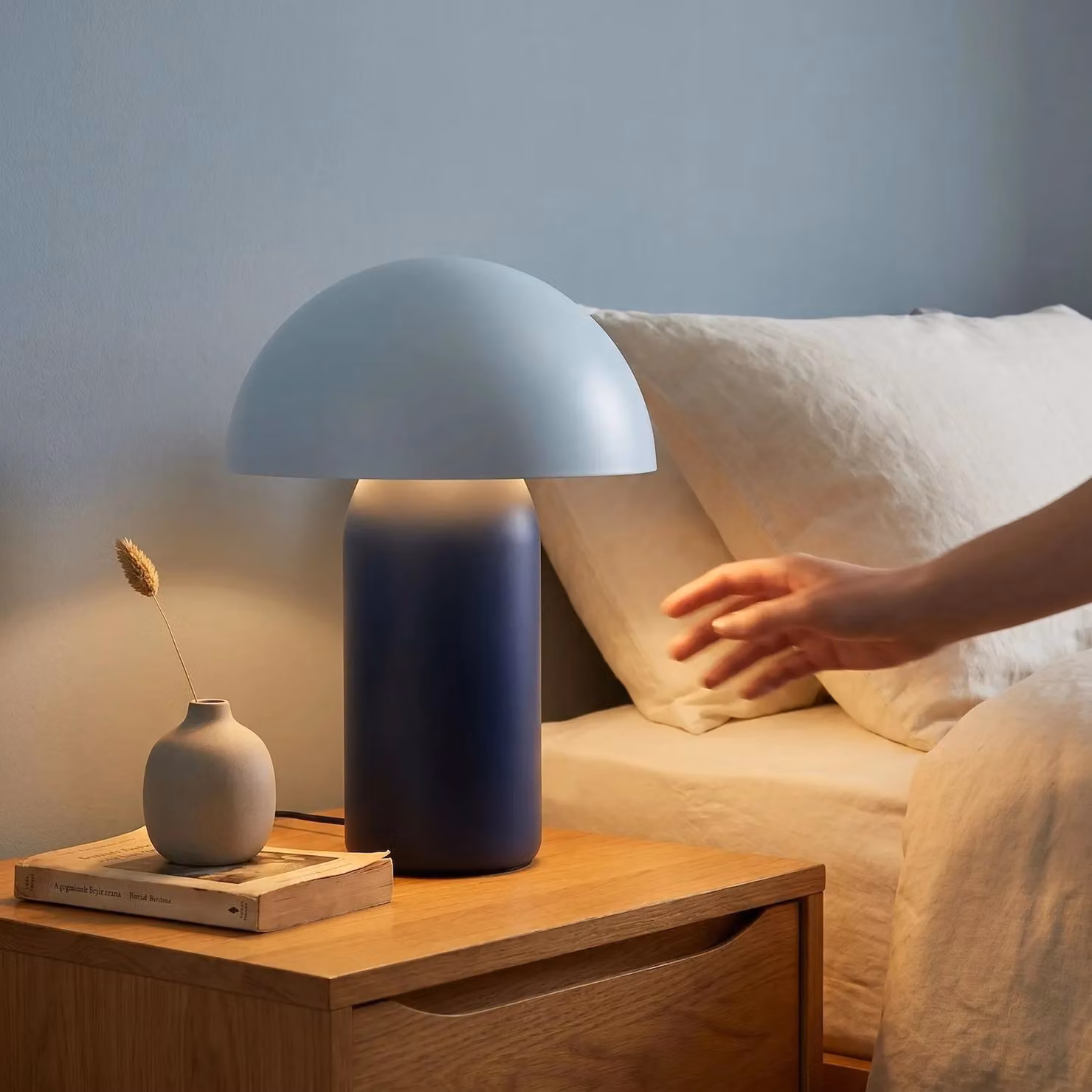Happy Homewares Modern Rechargeable Mushroom Table Lamp with Touch Dimmer in Midnight, Height: 35.56 cm – 2