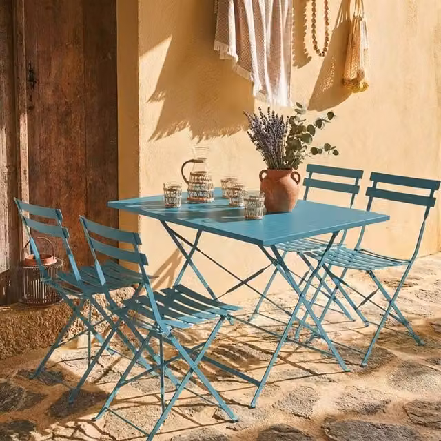 sweeek 4-Seater Folding Metal Bistro Garden Table in Blue, W/D/H: 110 x 70 x 71 cm – 1