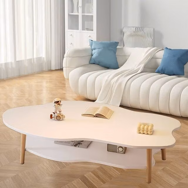 Havendro Modern 2-Layer Cloud Coffee Table in White, W/D/H: 50 x 40 x 40 cm