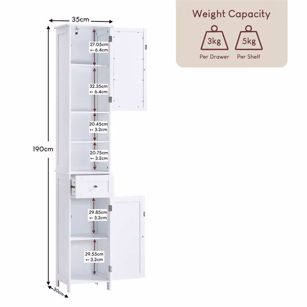 FORGEVIO Tall White Bathroom Cabinet with Mirrored Hinged Doors and Internal Shelving – 2