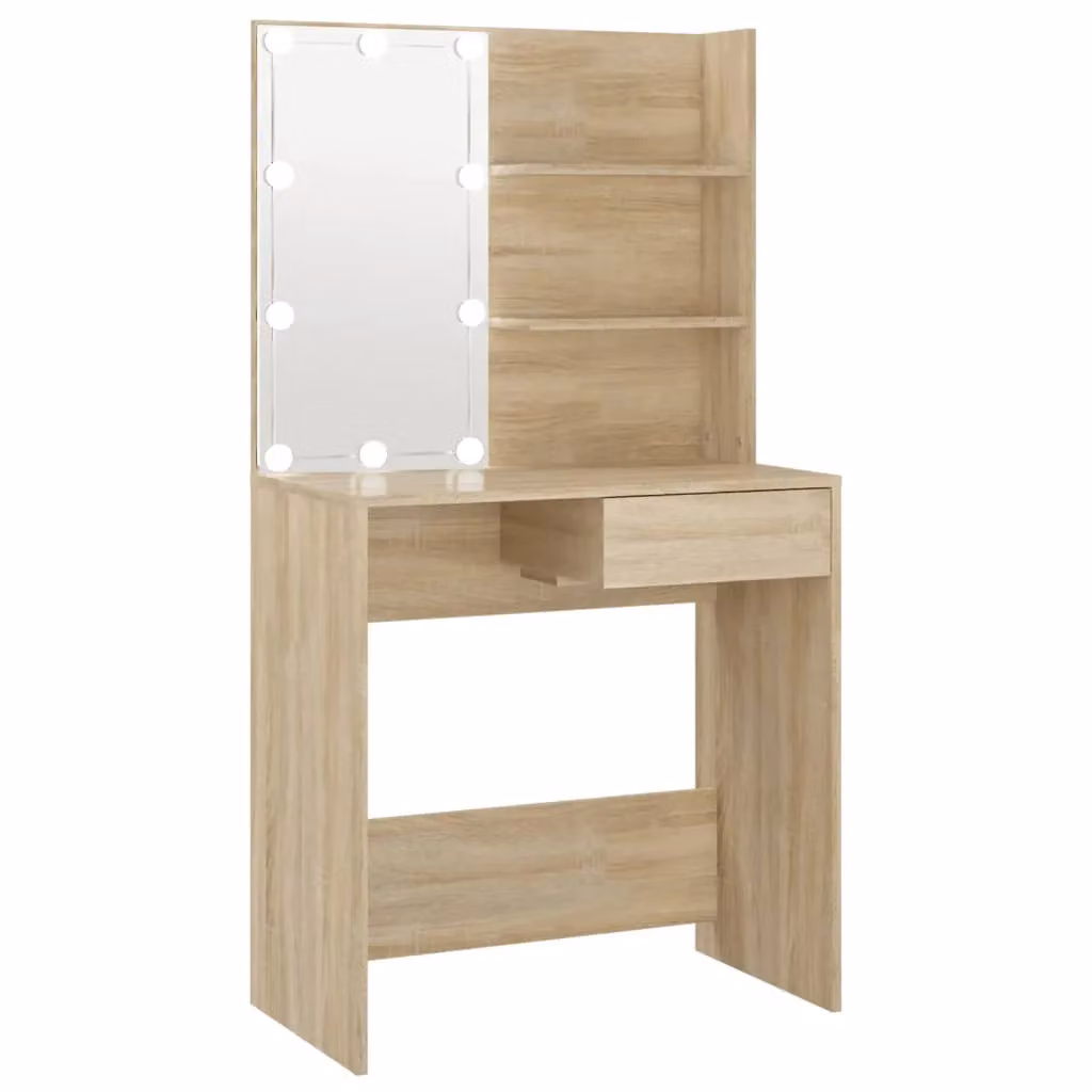 Berkfield Home Hollywood LED Dressing Table in Sonoma Oak Brown, W: 74.5 cm, D: 40 cm, H: 141 cm – 2
