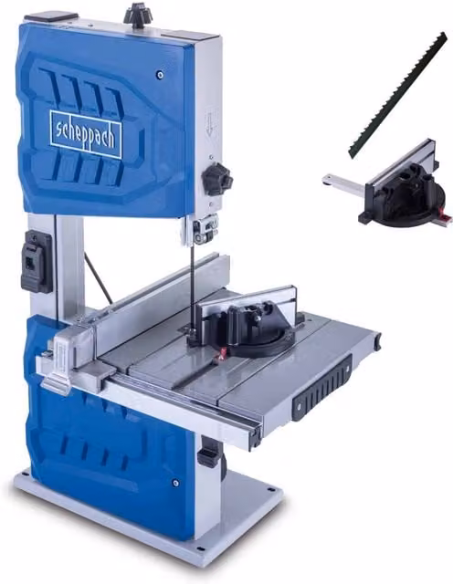 Scheppach HBS261 Blue Benchtop Bandsaw with 550W Motor and Dual Speed