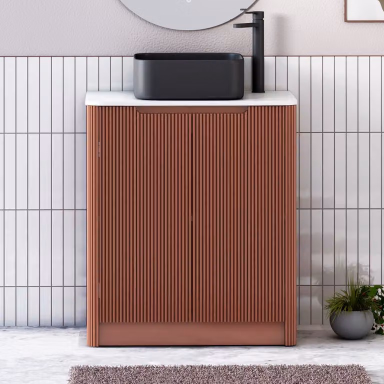 Royal Bathrooms Avenza 600mm Terracotta Clay Floor Standing 2 Door Vanity Unit with Plain White Worktop and Art Square Basin
