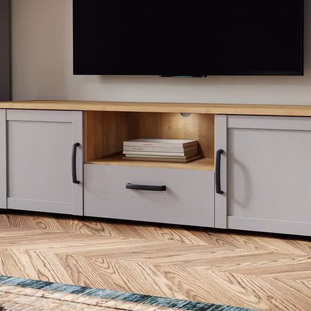 Furniture To Go Bohol Modern TV Unit with Integrated LED Light in Riviera Oak and Grey Oak – 1
