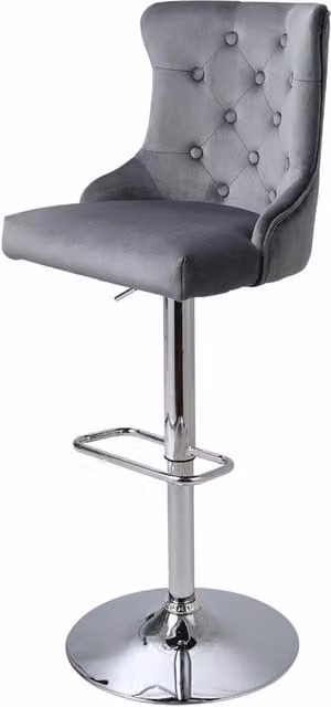 Komore Set of 2 Modern Grey Velvet Bar Stools with Metal Legs