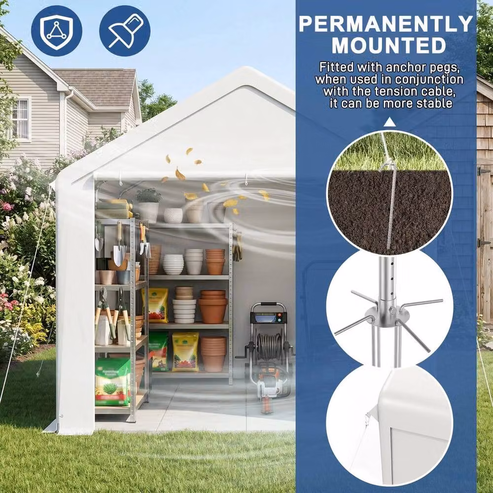 FLAVORA White Carport Canopy and Garden Storage Shed with Gable Roof and Window – 5