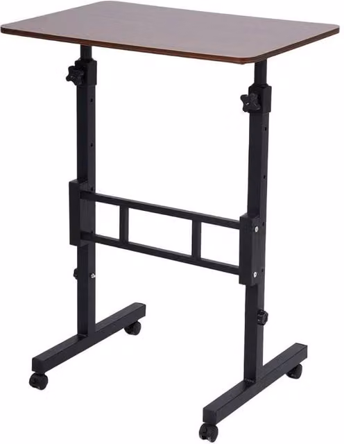 KORVIXA Height-Adjustable Walnut Laptop Desk on Wheels in Brown, W/D/H: 100 x 100 cm