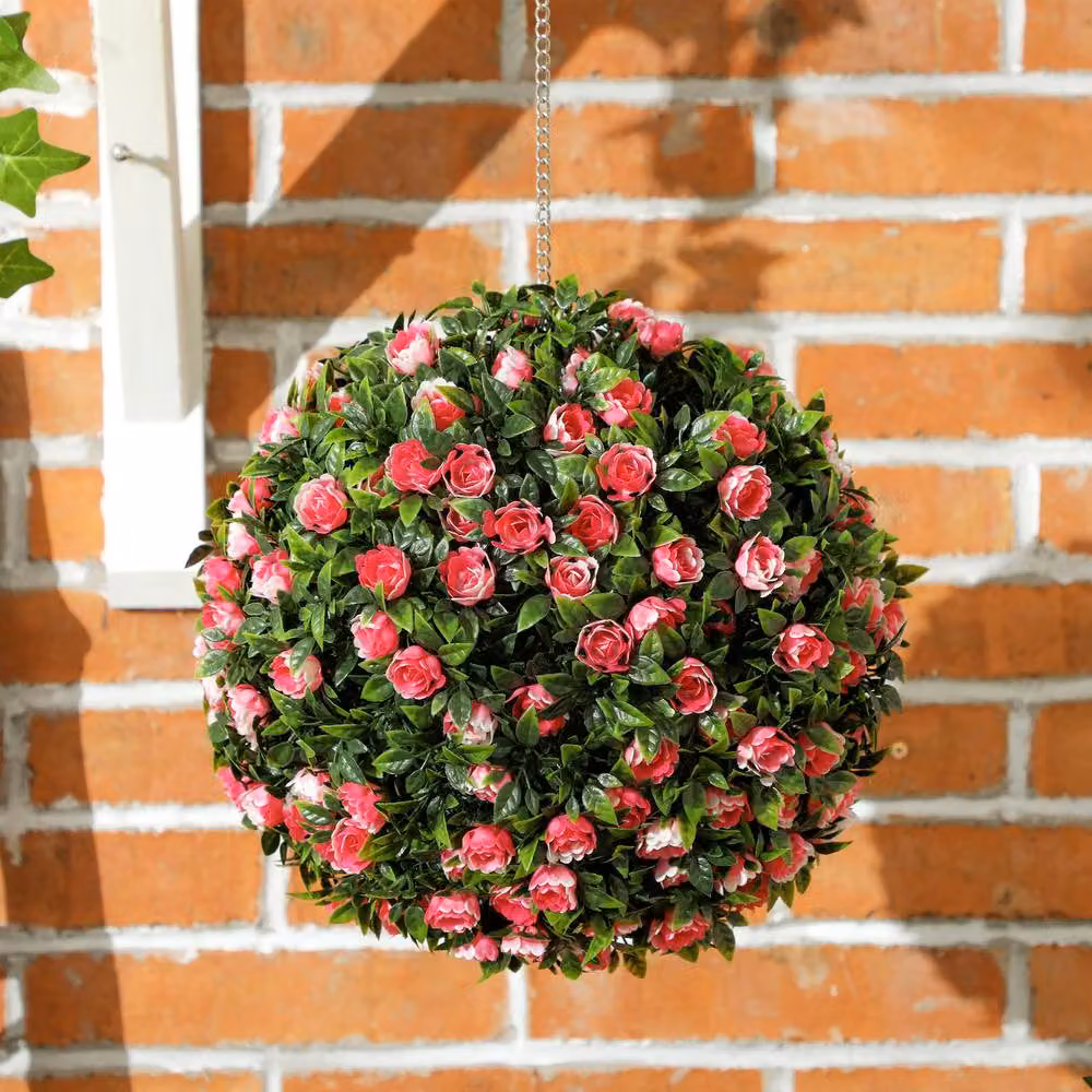 STILVORA Set of 2 Pink Artificial Rose Topiary Balls, Diameter: 28 cm – 6