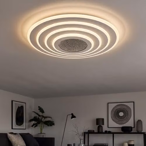 Globo Lighting Netlighting Smart LED Ceiling Light, White and Chrome, Dimmable with Remote Control, Timer, and App Control, D x H: 42 x 6.7 cm – 3