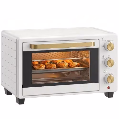HOMCOM 21L Electric Mini Oven and Grill with Adjustable Temperature, Timer and Auto Shut-off, White – 1