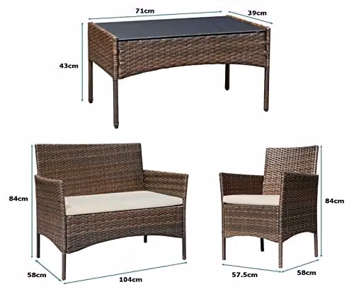 MCC Direct Roger 4-Piece Rattan Garden Furniture Set in Brown, including 1 Double Sofa, 2 Armchairs and 1 Table – 4