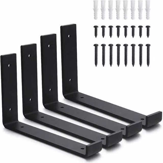 FLAVORA Heavy Duty Iron Shelf Brackets, 4 Pack, Black Matt, W/D/H: 25 x 25 x 25 cm – 1