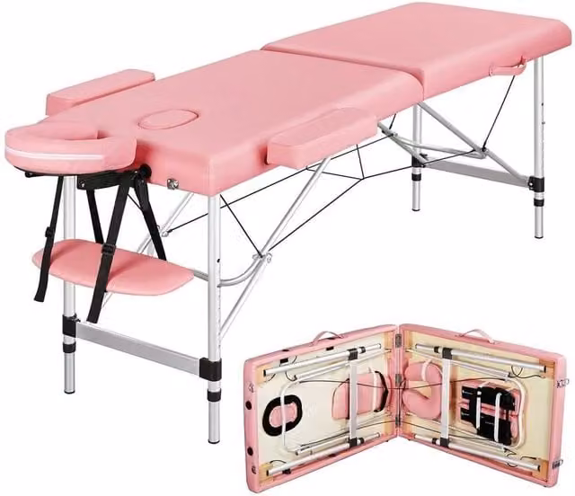 FLAVORA Pink Portable Foldable Massage Table and Spa Bed