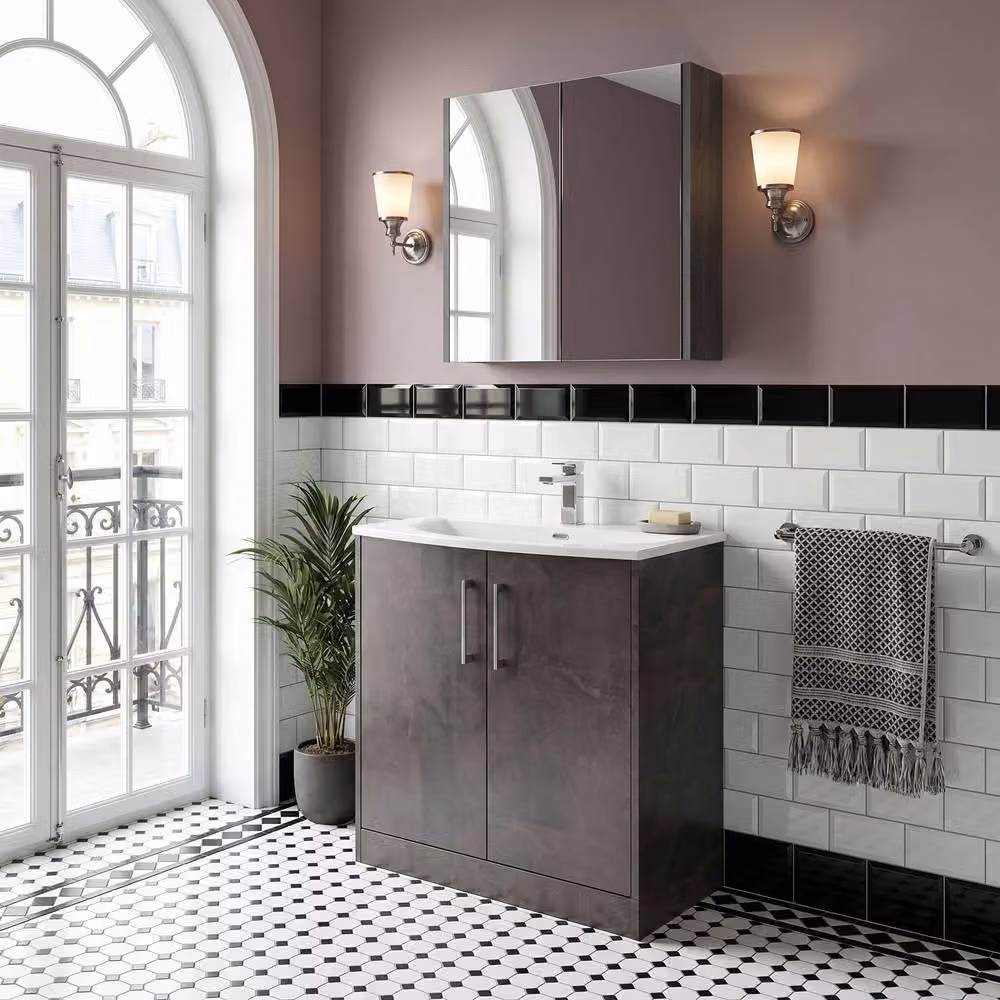 Balterley Winshill Contemporary 2 Door Floor Standing Vanity Basin Unit in Matt Grey, Width: 80 cm – 3