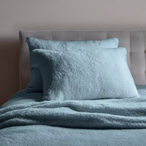 Home Sweet Home UK Teddy Fleece Pillowcase Set of 2 in Blue, W: 48 cm, L: 74 cm – 2