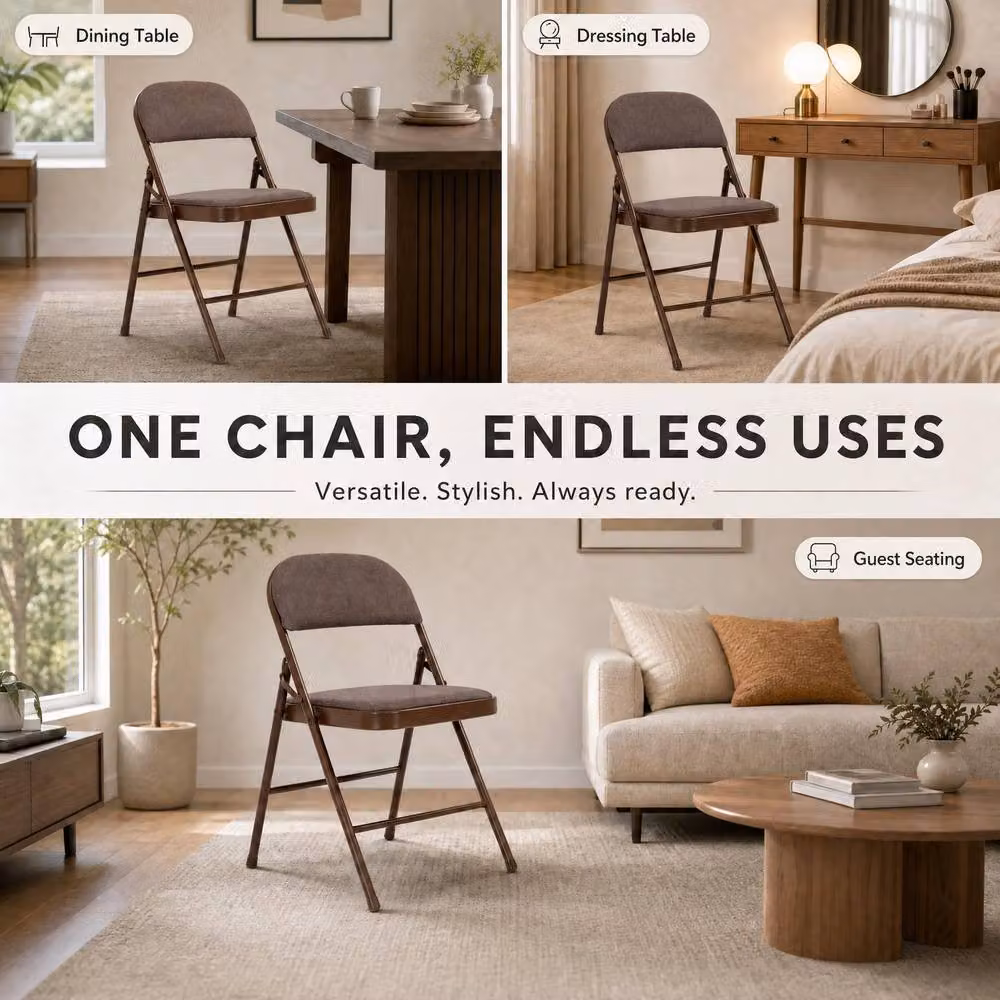 Bravich LTD Padded Fabric Folding Dining Chair in Brown – 4