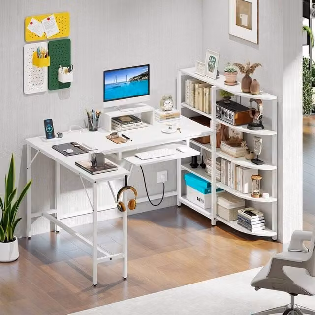 SPETLEK L-Shaped Corner Computer Desk for Home Office in White – 1