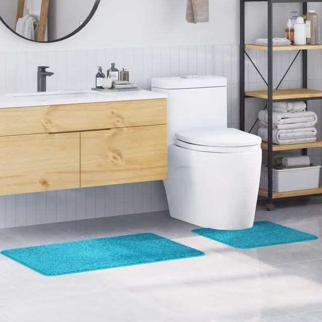 Berkfield Home 2 Piece Turquoise Microfibre Non-Slip Bath Mat Set – 1