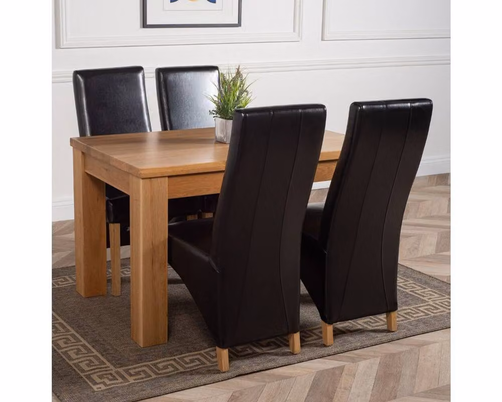 Thats Furniture Dakota Oak Dining Table and 4 Lola Black Leather Chairs Set, W: 127 cm, D: 82 cm, H: 77 cm – 6