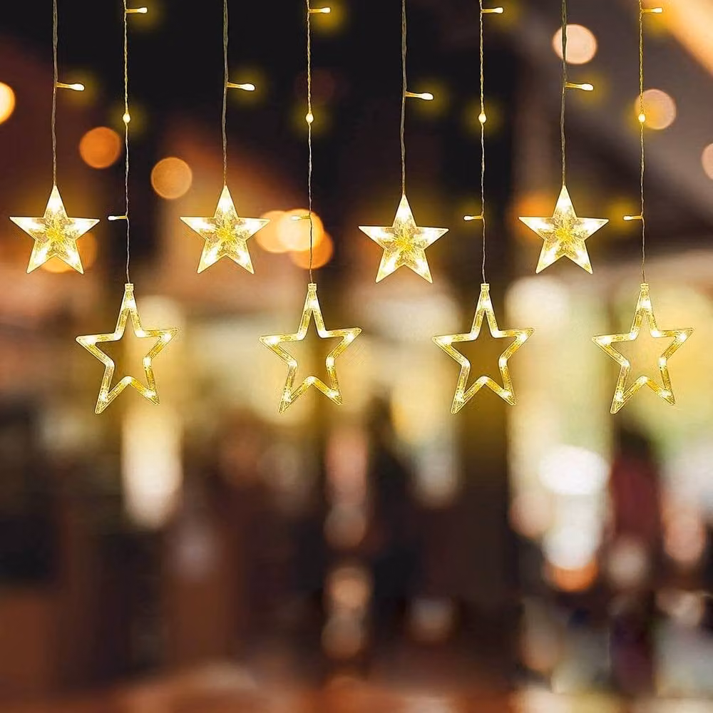 GloBrite Christmas Curtain Lights with 12 Stars and 138 Warm White LED Lights for Indoor Decoration – 8