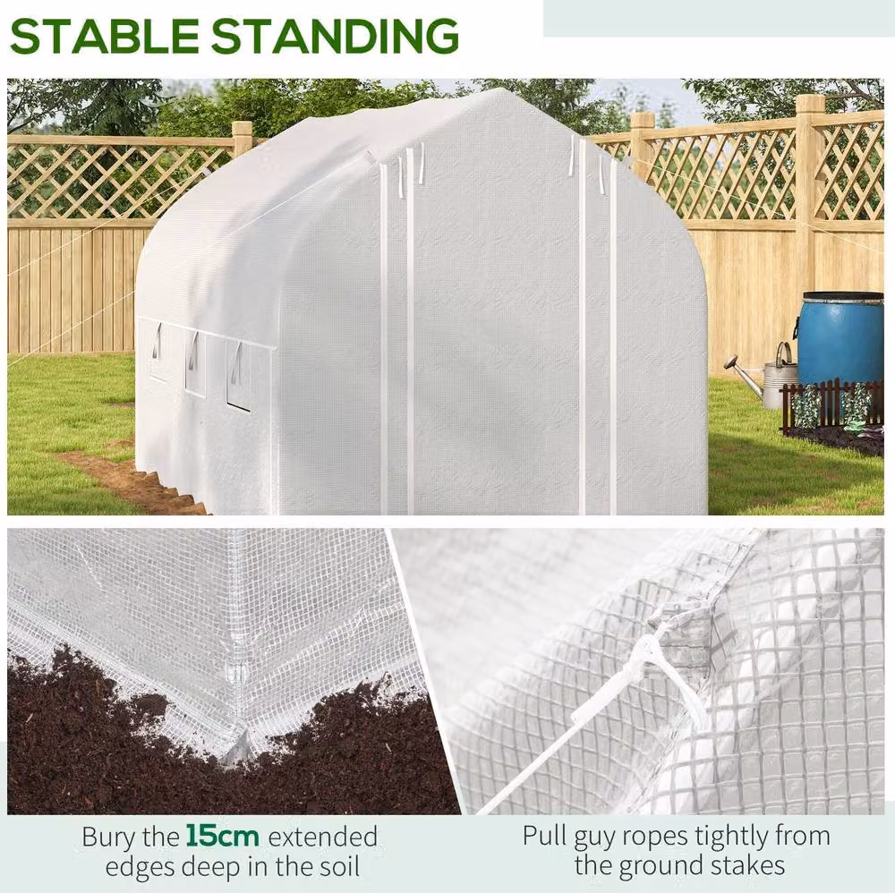 STILVORA Walk-in Greenhouse with 6 Windows in White, W/D/H: 300 x 200 x 200 cm – 6
