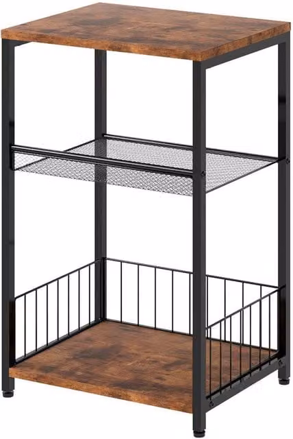 Levede 3-Tier Industrial Side Table in Brown Wood and Metal – 1