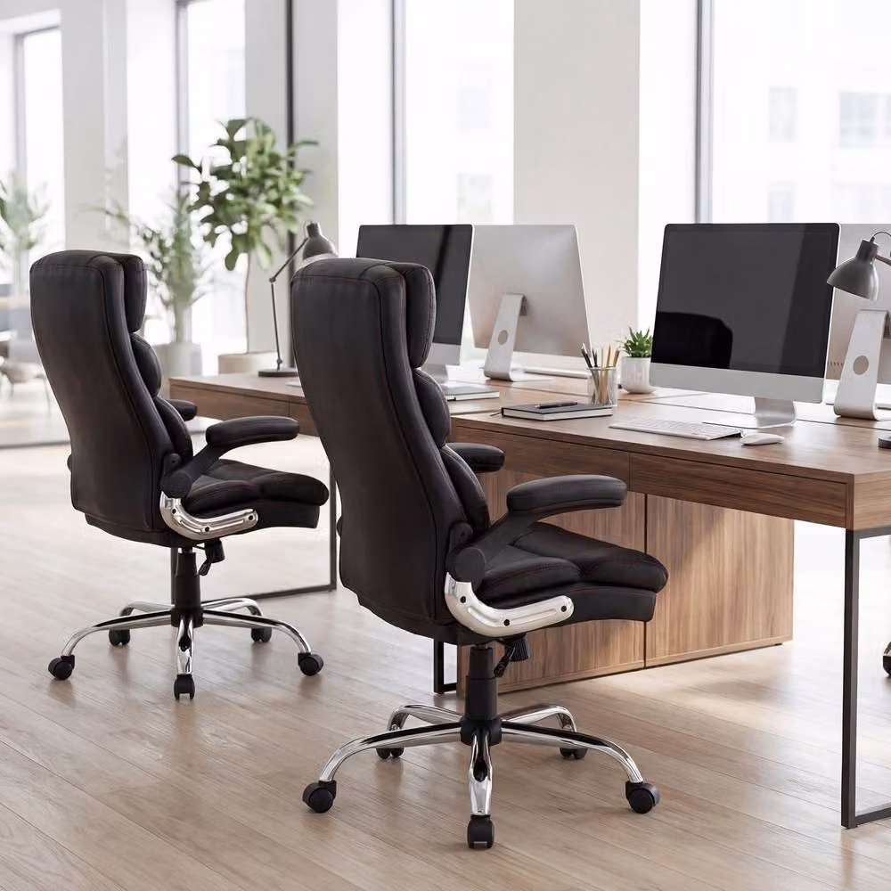 Gymax Ergonomic PU Leather Office Chair in Black with Armrests and 360 Degree Swivel – 5