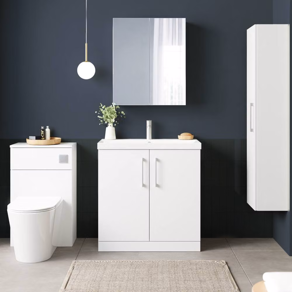 Balterley Modern White Glossy Bathroom Vanity Unit with 2 Soft Close Doors, W: 80 cm, H: 85 cm, D: 45 cm – 2