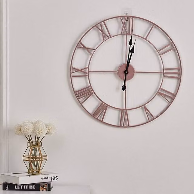 PAWNORA Retro Round Metal Wall Clock in Rose Gold, Diameter: 60 cm – 1