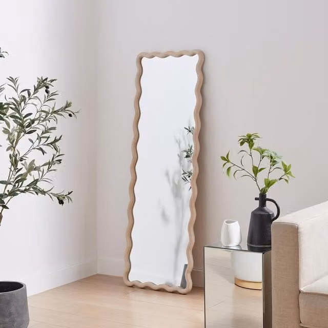 FurnitureboxUK Damaris Wavy Rectangle Wood Full Length Wall Mirror in Brown, H 150 cm x W 50 cm