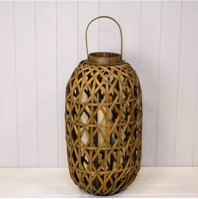 KDMD Medium Oval Bamboo Tabletop Lantern with Glass Insert, Brown – 1