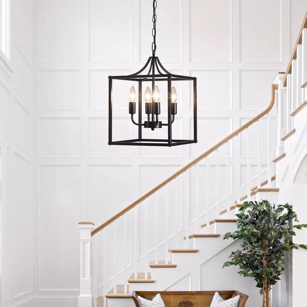 Garwarm Industrial Lantern Style Hanging Pendant Ceiling Light in Black – 2